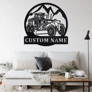 Personalized Road Grader Truck Metal Name Sign Home Decor Gift for Truck Drivers