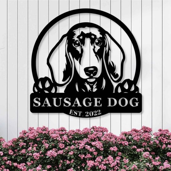 Personalized Sausage Dog Metal Name Sign Garden Decor Gift for Dog Lovers