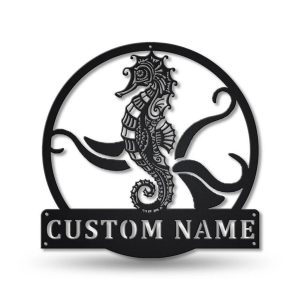Personalized Seahorse Metal Sign Art Home Decor Gift for Animal Lover 1