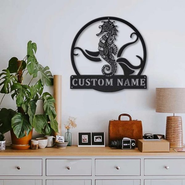 Personalized Seahorse Metal Sign Art Home Decor Gift for Animal Lover