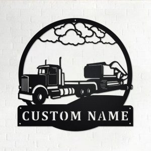 Personalized Semi Excavator Truck Metal Name Sign Home Decor Gift for Truck Drivers