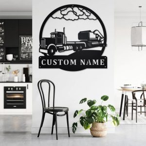 Personalized Semi Excavator Truck Metal Name Sign Home Decor Gift for Truck Drivers 2