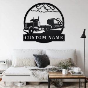 Personalized Semi Excavator Truck Metal Name Sign Home Decor Gift for Truck Drivers 3