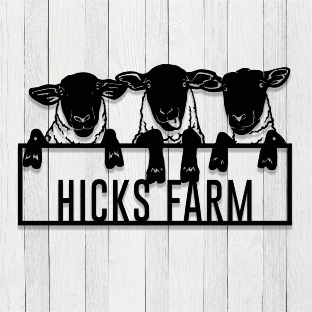 Personalized Sheep Metal Signs Housewarming Gift for Farmer Rustic Metal Farmhouse Sign