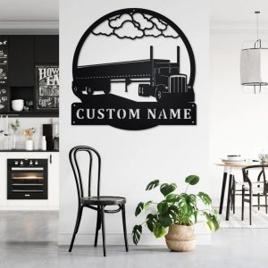 Personalized Side Dump Truck Metal Name Sign Home Decor Gift for Truck Drivers