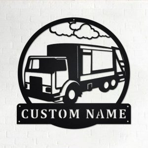 Personalized Side Garbage Truck Metal Name Sign Home Decor Gift for Truck Drivers 1