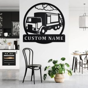 Personalized Side Garbage Truck Metal Name Sign Home Decor Gift for Truck Drivers 2