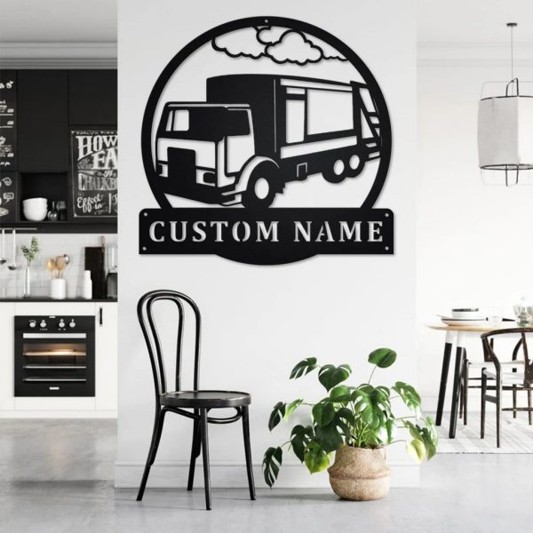 Personalized Side Garbage Truck Metal Name Sign Home Decor Gift for Truck Drivers