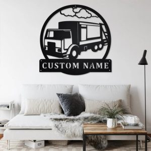 Personalized Side Garbage Truck Metal Name Sign Home Decor Gift for Truck Drivers 3