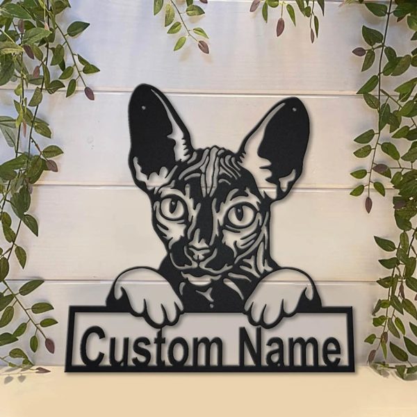 Personalized Sphynx Cat Metal Sign Art Garden Decor Gift for Cat Lovers