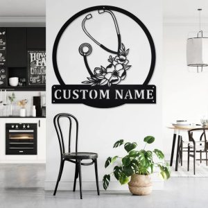 Personalized Stethoscope Floral Metal Wall Art Custom Nurse Name Sign Gifts for Nursing 2