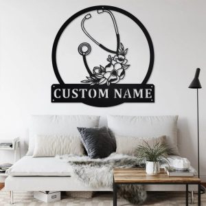 Personalized Stethoscope Floral Metal Wall Art Custom Nurse Name Sign Gifts for Nursing
