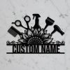 Personalized Sunflower Hairstyles Metal Sign Barber Shop Decor Custom Name Salon Signs 1