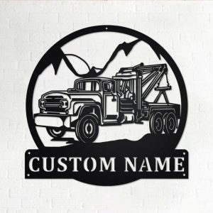 Personalized Tow Truck Metal Name Sign Home Decor Gift for Truck Drivers 1