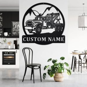 Personalized Tow Truck Metal Name Sign Home Decor Gift for Truck Drivers 2