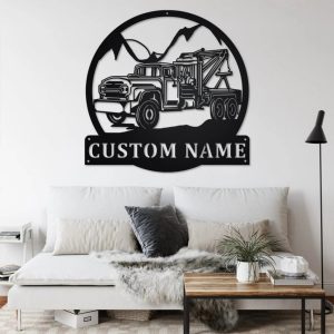 Personalized Tow Truck Metal Name Sign Home Decor Gift for Truck Drivers 3