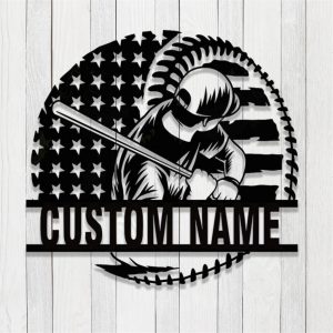 Personalized US Baseball Batter Metal Sign Custom Name Baseball Player Sign Decor Home