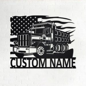 Personalized US Dump Truck Metal Name Sign Home Decor Gift for Truck Drivers