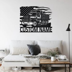 Personalized US Dump Truck Metal Name Sign Home Decor Gift for Truck Drivers