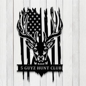 Personalized US Flag Buck Deer Metal Wall Art Custom Hunter Name Sign Hunting Cabin Decor