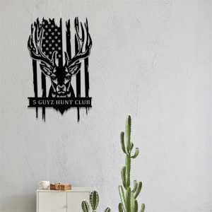 Personalized US Flag Buck Deer Metal Wall Art Custom Hunter Name Sign Hunting Cabin Decor 2