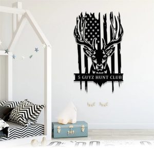Personalized US Flag Buck Deer Metal Wall Art Custom Hunter Name Sign Hunting Cabin Decor