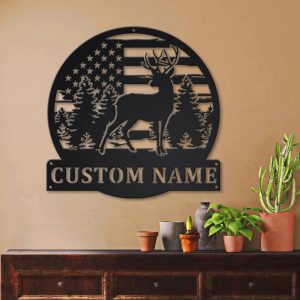 Personalized US Flag Deer Antler Hunting Monogram Metal 2