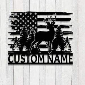 Personalized US Flag Deer Hunting Metal Sign Custom Hunter Name Signs Gift for Hunter