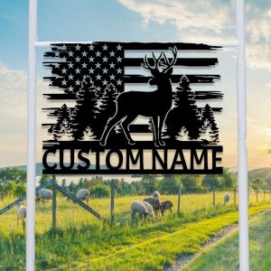 Personalized US Flag Deer Hunting Metal Sign Custom Hunter Name Signs Gift for Hunter 4