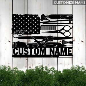 Personalized US Hair Salon Metal Sign Wall Decor for Barber Shop Hairdresser Gift