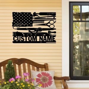 Personalized US Hair Salon Metal Sign Wall Decor for Barber Shop Hairdresser Gift 2