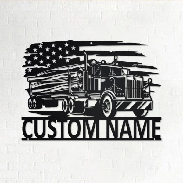 Personalized US Logging Truck Metal Name Sign Home Decor Gift for Truck Drivers