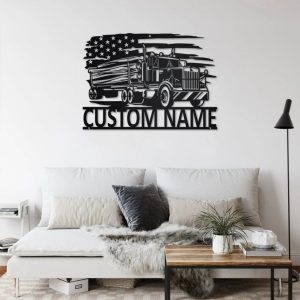Personalized US Logging Truck Metal Name Sign Home Decor Gift for Truck Drivers