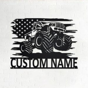 Personalized US Monster Truck Metal Name Sign Home Decor Gift for Truck Drivers