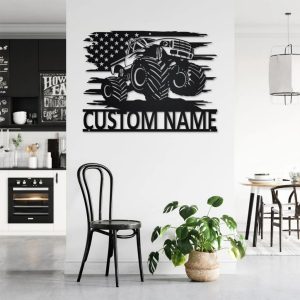 Personalized US Monster Truck Metal Name Sign Home Decor Gift for Truck Drivers 2