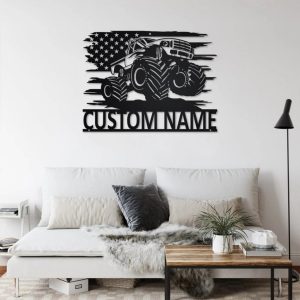 Personalized US Monster Truck Metal Name Sign Home Decor Gift for Truck Drivers