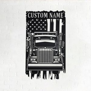 Personalized US Semi Truck Metal Name Sign Home Decor Gift for Truck Drivers