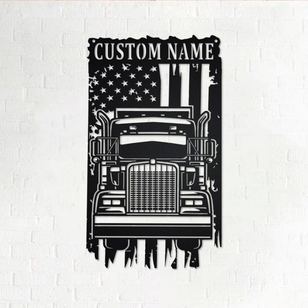 Semi Truck Gifts For Truck Drivers American Flag Metal Truck Decor - Custom  Laser Cut Metal Art & Signs, Gift & Home Decor