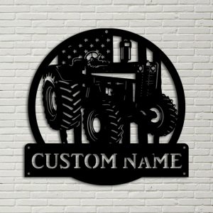 Personalized USA Farm Tractor Metal Name Sign Housefarm Decor Home Gift for Farmer