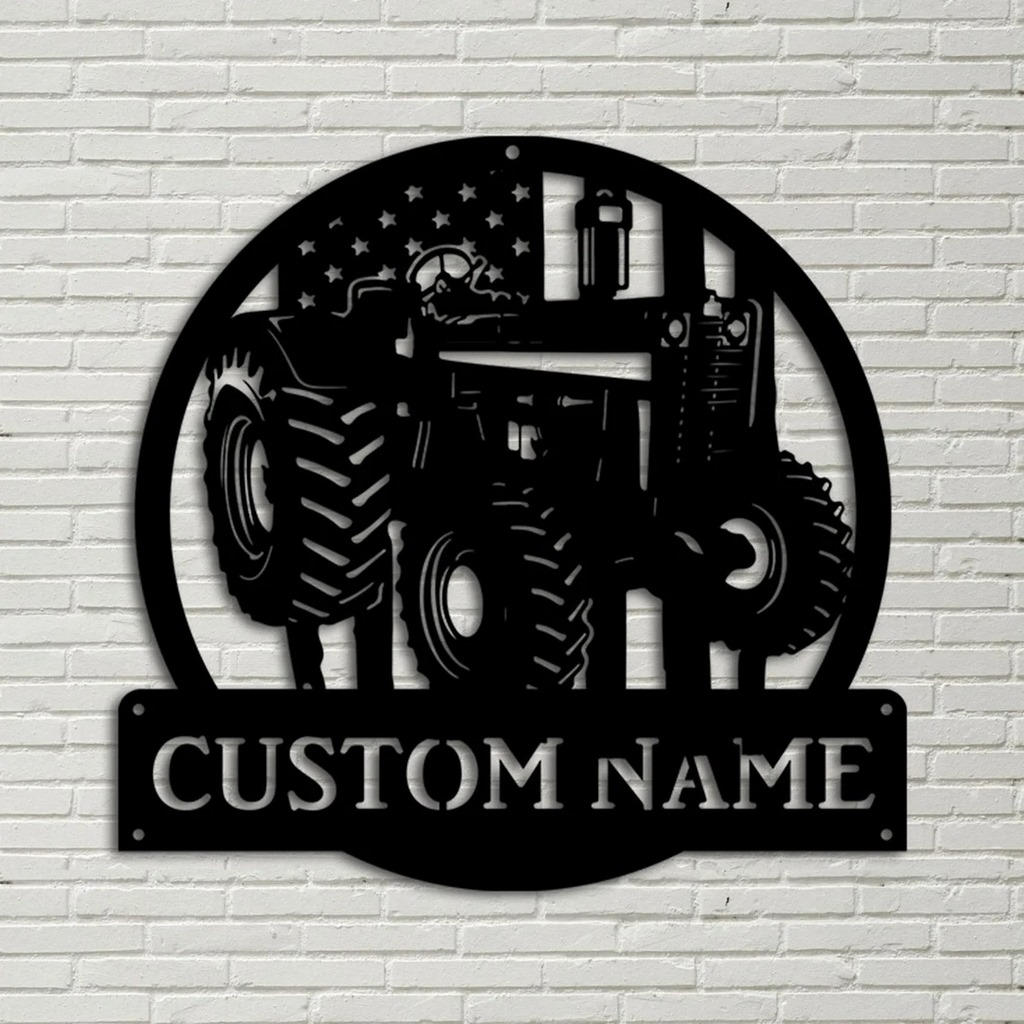 Personalized Name USA Tractor Metal Farmhouse Sign Decor Home Gift for Farmer