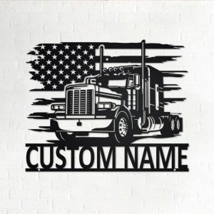 Personalized Us Big Truck Metal Name Sign Home Decor Gift for Truck Drivers