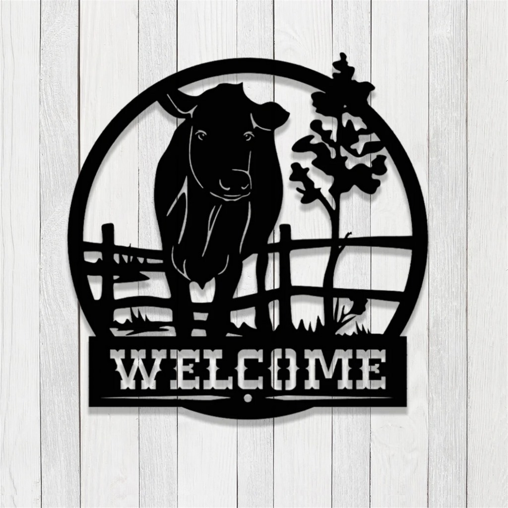 Personalized Welcome Cow Farm Metal Signs Farmhouse Wall Art Decor Metal Farmhouse Sign