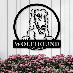 Personalized Wolfhound Dog Metal Name Sign Gardern Decor Gift for Dog Lovers