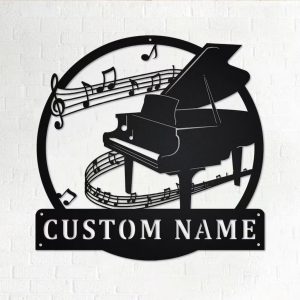 Piano Musical Instrument Metal Art Personalized Metal Name Sign Music Room Decor 1