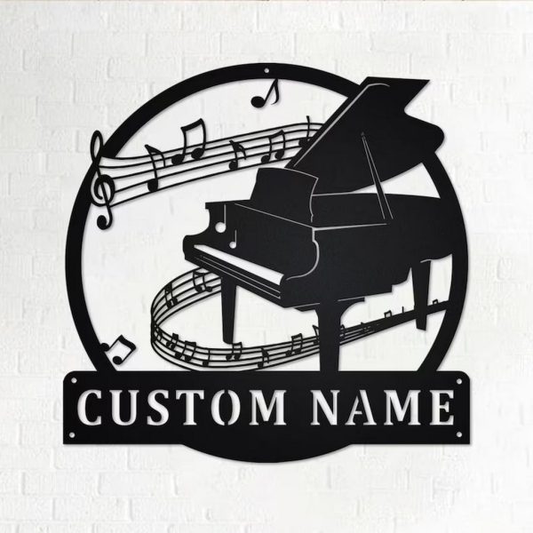 Piano Musical Instrument Metal Art Personalized Metal Name Sign Music Room Decor