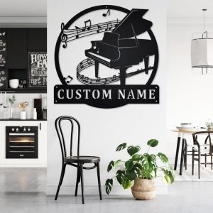 Piano Musical Instrument Metal Art Personalized Metal Name Sign Music Room Decor