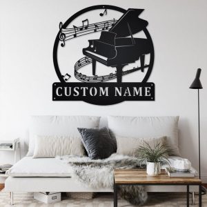 Piano Musical Instrument Metal Art Personalized Metal Name Sign Music Room Decor 3