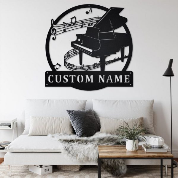 Piano Musical Instrument Metal Art Personalized Metal Name Sign Music Room Decor