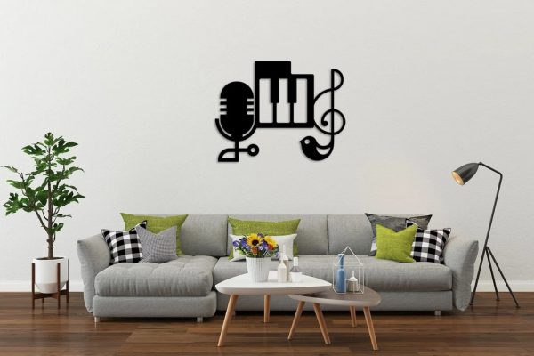 Piano and Notes Music Metal Art Laser Cut Metal Sign Music Wall Decorations