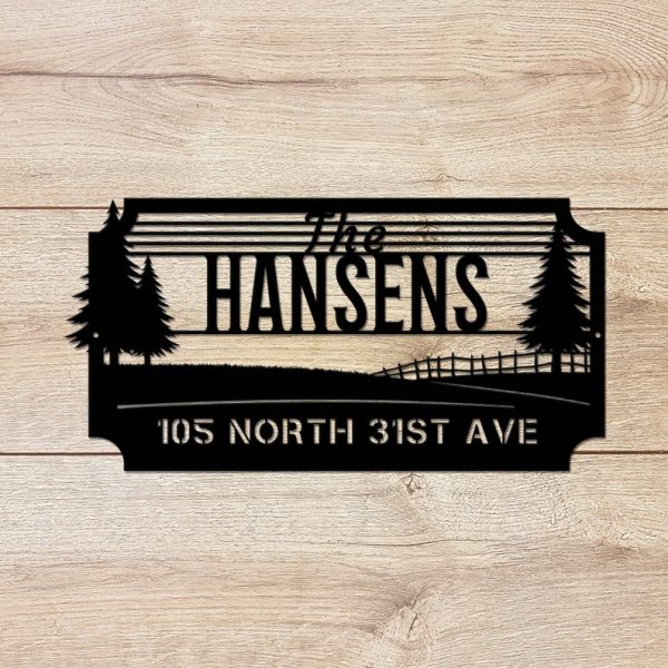 Pine Tree Monogram Farm Address Sign Custom Wall Decor Outdoor Decor